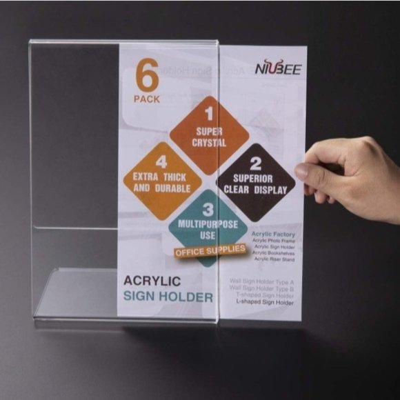 Nubee Slant Back Acrylic Sign Holder Portrait Orientation 8.5"x11" Set of 6 - Picture 4 of 5